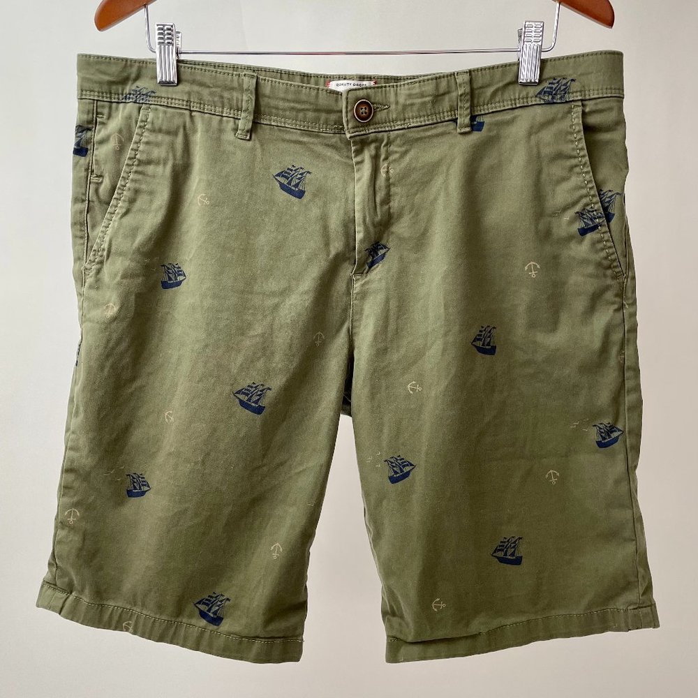 Jack & Jones Bowie Flat Front Chino Shorts Nautical Theme Green Size XL (36/38)